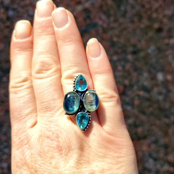 New Kyanite & Blue Topaz 925 Silver Ring. - Picture 5 of 5